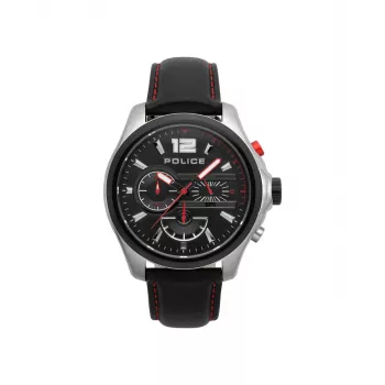 Police relógio de homem analógico de quartzo R1471294003 - 46mm caixa de aço inoxidável, mostrador preto, bracelete de pele