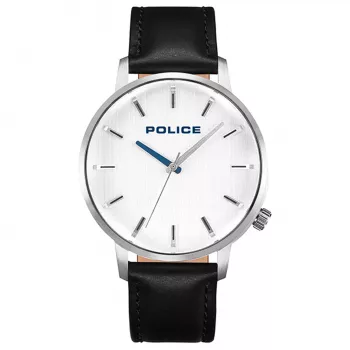 Police relógio de quartzo analógico homem PL.15923JS-04 42mm caixa de aço inoxidável mostrador azul pulseira de pele castanha