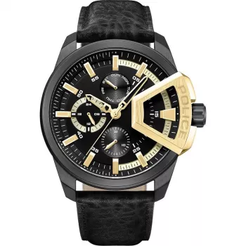 POLICE relógio de homem Raho quartzo PEWJF0005704 46mm aço inoxidável mostrador preto detalhes azuis bracelete em pele