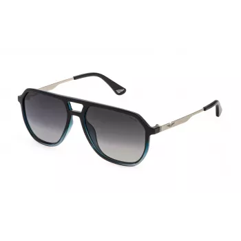 Óculos de sol quadrados de homem POLICE em acetato SPLQ81E576PEP, armação Havana, lentes castanhas, 57-16-145 mm