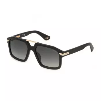 Police Óculos de Sol de Homem SPLP28M560703 - Armação de Acetato Preto, Lentes de Policarbonato Cinzentas, Proteção UV400, 56 mm de Largura da Lente