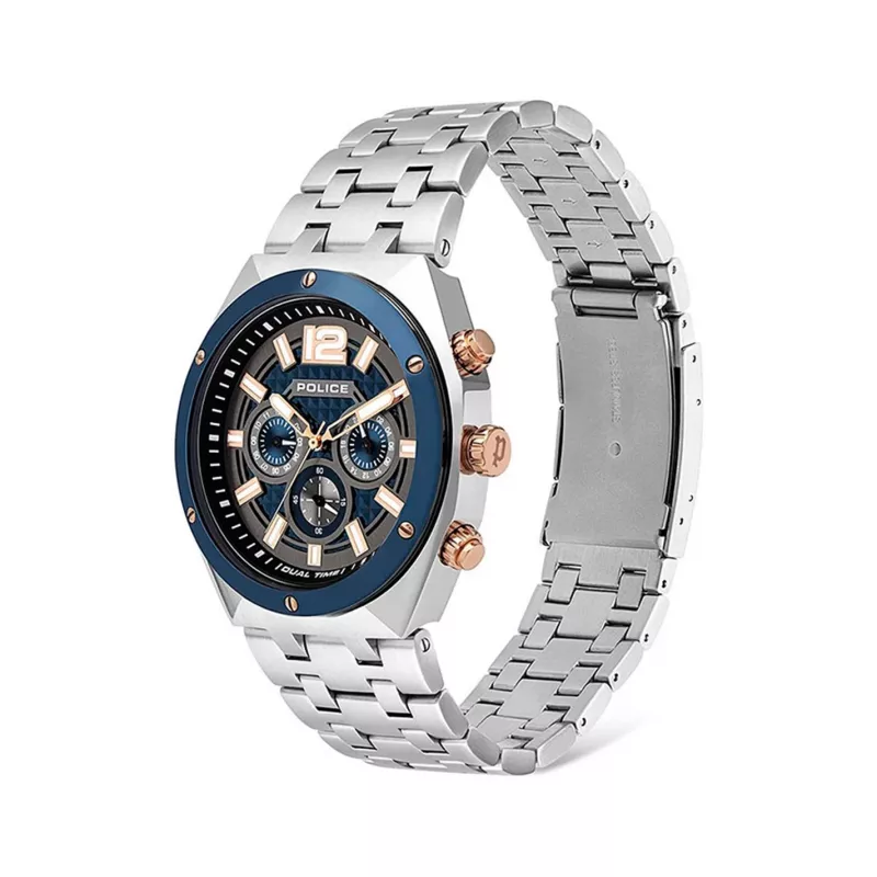 Relógio de homem POLICE 15995JSTBL61M 46mm com mostrador azul e bracelete de pele azul