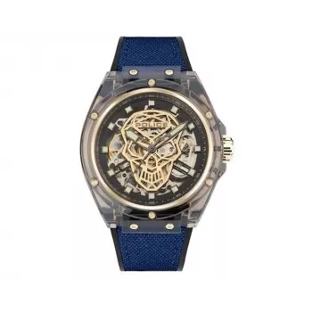 Police Relógio de homem PEWGR1592403 44mm Aço inoxidável Quartzo Analógico Mostrador cinzento Bracelete de pele preta