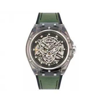 Police Relógio de homem PEWGR1592406 44mm caixa de aço inoxidável bracelete de pele analógico de quartzo