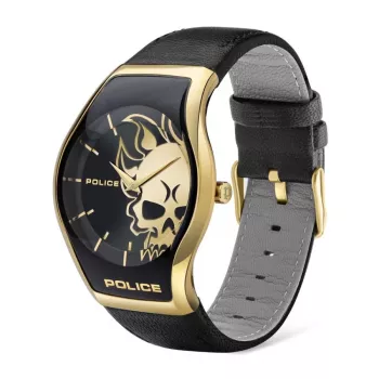 Relógio Police homem PEWJA2002301 45mm aço inoxidável quartzo analógico mostrador preto bracelete de pele