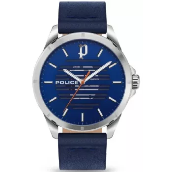 POLICE Relógio de homem PEWJA2204501 46mm Quartzo Analógico Aço inoxidável Mostrador preto Bracelete de couro