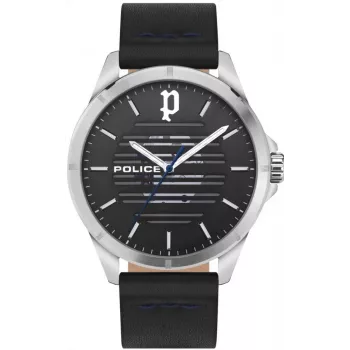 Relógio de homem POLICE PEWJA2204503 46 mm aço inoxidável quartzo analógico mostrador preto bracelete de couro