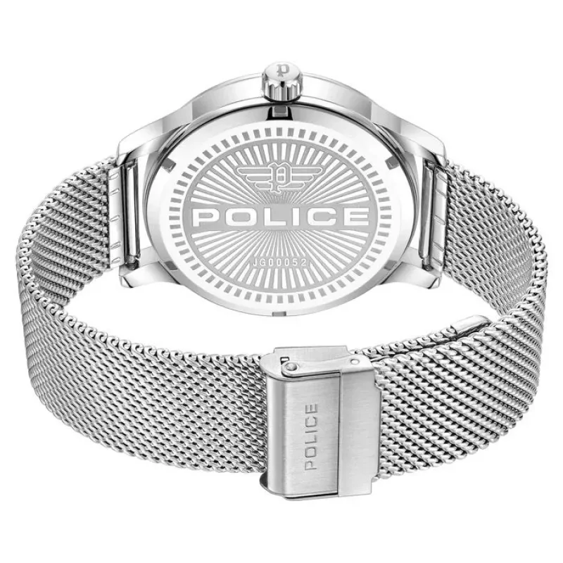 POLICE relógio de homem analógico de quartzo PEWJG0005204 44,3mm aço inoxidável mostrador preto bracelete de pele