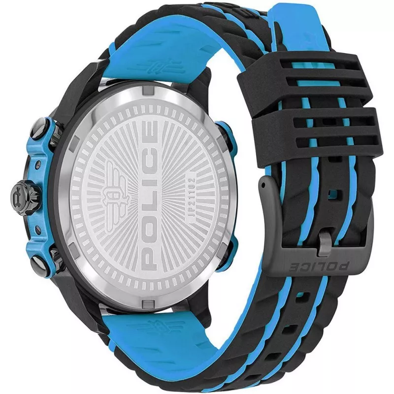 Relógio POLICE para homem PEWJP2110202 46mm caixa de aço inoxidável bracelete de pele castanha mostrador azul
