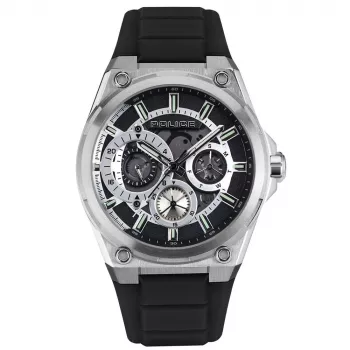 POLICE Relógio de homem PEWJQ2203201 45mm caixa de aço inoxidável mostrador preto bracelete de pele