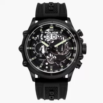 Relógio POLICE para homem PL16018JSB02P 48mm aço inoxidável quartzo analógico mostrador preto bracelete de pele