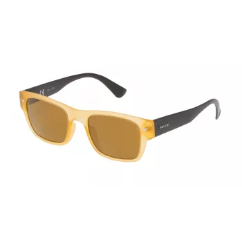 Police SPL15051760G Óculos de sol retangulares para homem - Armação de acetato preta, lentes cinzentas, 51 mm