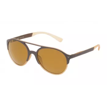 Óculos de sol retangulares unissexo POLICE SPL163557ESG Armação de acetato Havana, lentes de policarbonato verdes 55/19/140 mm UV400