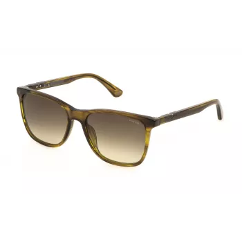 Óculos de sol retangulares de homem POLICE SPL872N5606U8 - armação em acetato Havana, lentes castanhas tingidas, proteção UV400
