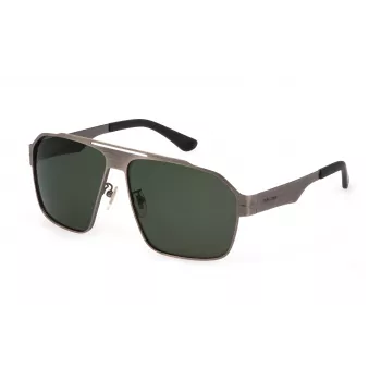 POLICE SPLL08-63I47P Óculos de sol para homem - armação de acetato cinzento escuro, lentes cinzentas polarizadas, 63/13/140 mm