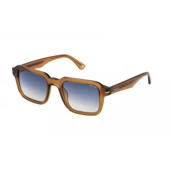 POLICE SPLN36-5206A9 Óculos de Sol Retangulares de Homem - Armação Preta, Lentes Cinzentas 52mm