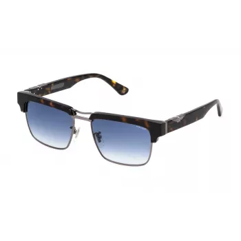 Óculos de sol retangulares de homem POLICE SPLP25-550509 - armação preta, lentes cinzentas, UV400