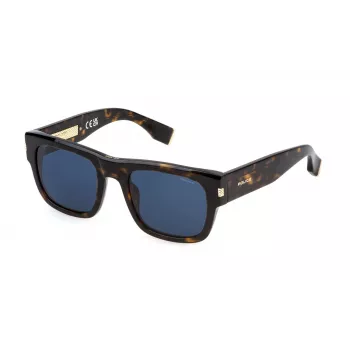 Óculos de sol retangulares de homem POLICE SPLP33-540722 - armação em acetato preta, lentes em policarbonato cinzentas, proteção UV400
