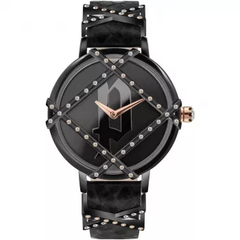 Relógio Police PL16068BSB-02 para mulher 34 mm quartzo analógico aço inoxidável pele preta mostrador