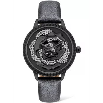 Relógio Police mulher PL16073BSB-02 34mm quartzo analógico aço inoxidável pele preto