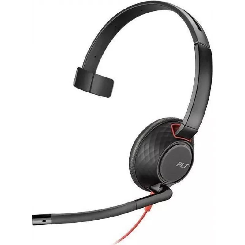Poly Blackwire C5210 USB-C - Série 5200 - Headset com fios on-ear mono com microfone de haste, cancelamento de ruído, controlos em linha, Preto