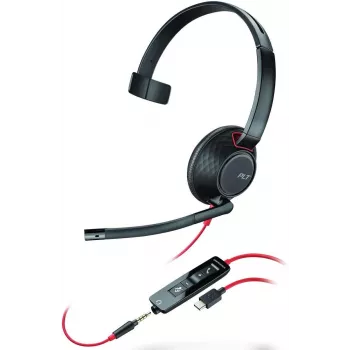 Poly Blackwire C5210 USB-C - Série 5200 - Headset com fios on-ear mono com microfone de haste, cancelamento de ruído, controlos em linha, Preto
