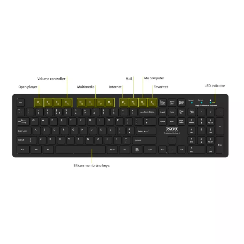Teclado USB Port Connect Tough Office - preto