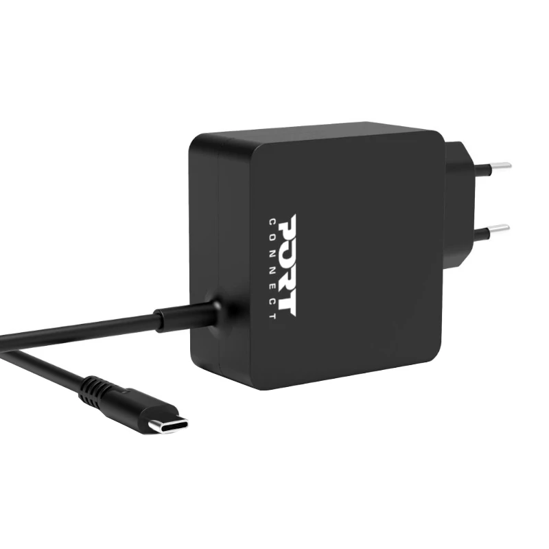 Adaptador universal para portátil Port Connect Type C 45W – USB-C PD 3.0, 5V-20V, preto