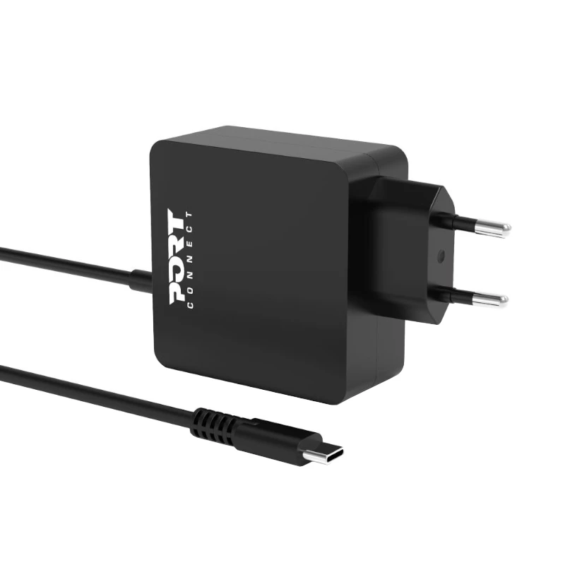 Adaptador universal para portátil Port Connect Type C 45W – USB-C PD 3.0, 5V-20V, preto