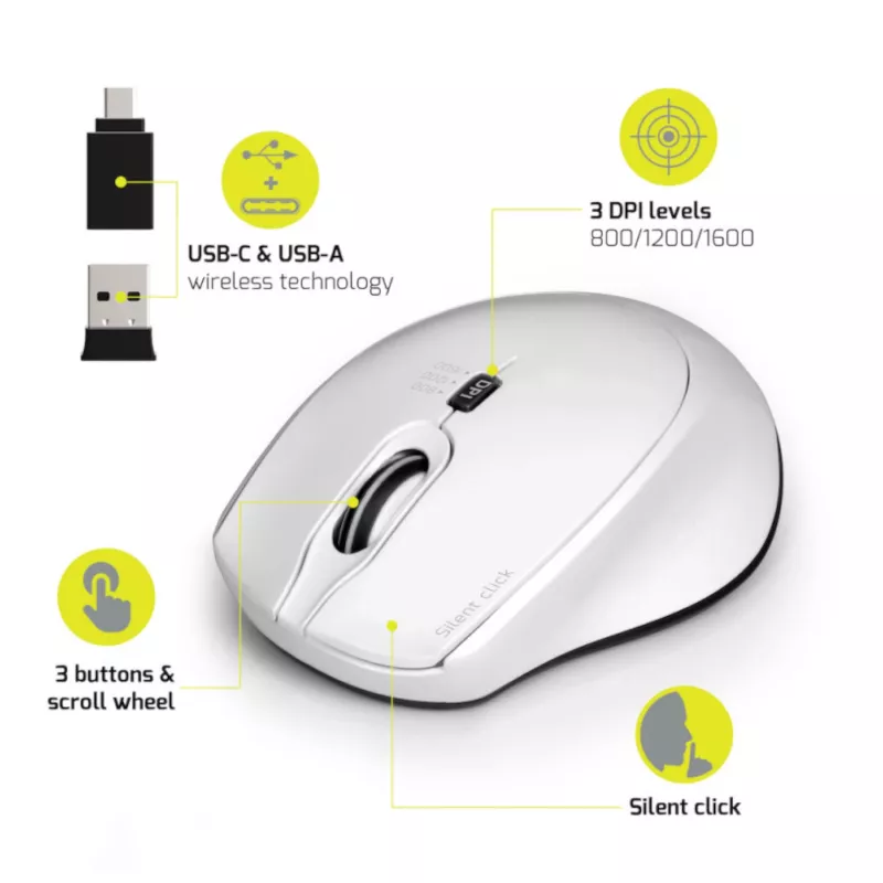 Port Designs Port Connect Rato sem fios silencioso 1600DPI 3 botões - branco