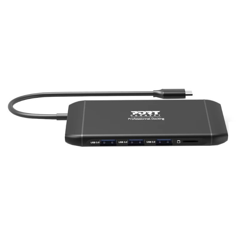 Docking station USB-C PORT hub 11-em-1 com HDMI 4K, VGA, Gigabit Ethernet, 100W PD, USB 3.1, SD/MicroSD, áudio - preto