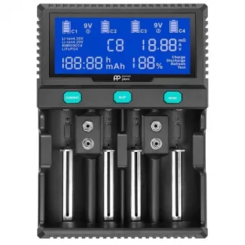 POWER PLANT, LLC AA620173 carregador universal inteligente de 4 canais para Li-Ion, LiFePO4, NiMH, NiCd