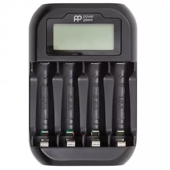 POWER PLANT PP-UN4 Carregador LCD de 4 compartimentos para pilhas AA/AAA NiMH NiCd