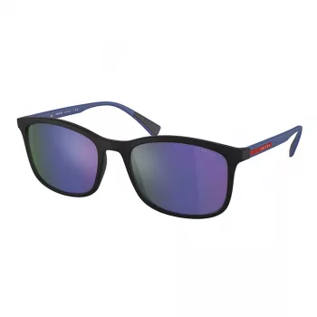 Óculos de sol de homem PRADA Linea Rossa PS01TS-16G05U, armação preta mate, lentes cinzentas espelhadas prateadas, 55/19/140 mm