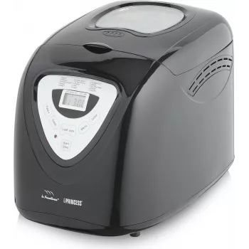Princess 152009 máquina de fazer pão preta - pão de 900 g, 12 programas, 600 W, janela de visualização, tostagem ajustável, função de manutenção de calor, preto/prateado (01.152009.01.001)