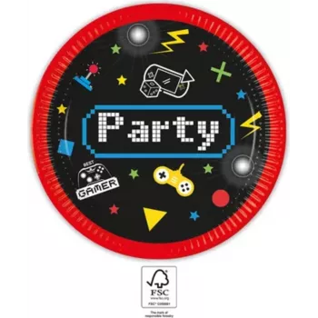 Pratos de cartão Gaming Party PROCOS 23cm pack de 8 (93769)