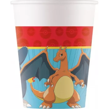 Procos Copos de papel Pokémon, pack de 8, 200 ml Pikachu Charmander Squirtle Bulbasaur copos de festa 98401