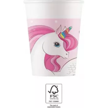 Copos de papel Procos Einhorn Regenbogen 200ml pack de 8 93759