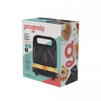 Progress EK6666PVDE Máquina de snacks 3 em 1 - máquina de waffles, sanduíches e donuts, 900 W, preto