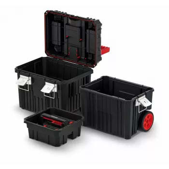 PROSPERPLAST Kistenberg Caixa de ferramentas móvel pesada 40L preto/vermelho com rodas
