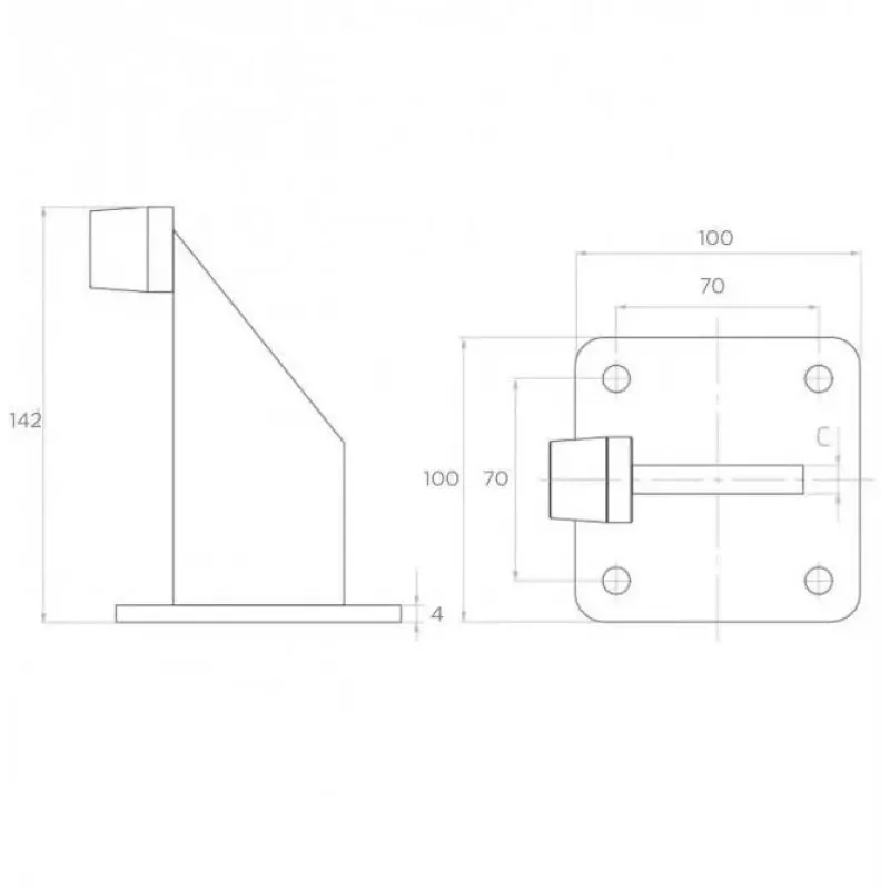 PSG 60.039.9005 batente para portão, borracha EPDM, preto RAL 9005, fixação por parafuso de 2 furos, distância entre furos 70 mm, furos 11 mm, -30 °C a +80 °C