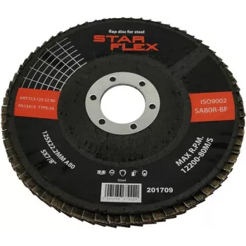 Disco de lixa PSG Star Flex STAL T29 125-22, grão 80, corindo de zircónio, cónico, furo 22,23 mm, para aço e aço inoxidável