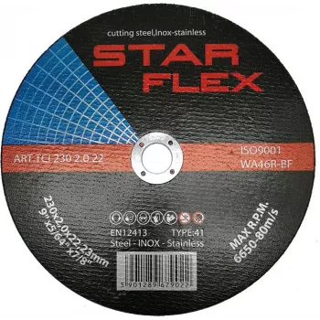 PSG Star Flex T41 Disco de corte 230x2,0mm para aço inoxidável, WA46R-BF-INOX, 80 m/s, 6650 rpm, furo 22,23 mm