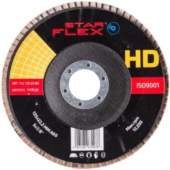 PSG Star Flex T29 SG INOX disco de lixa de lamelas cerâmico 125 mm, furo 22,23 mm, grão P60, cónico tipo 29, para aço inoxidável