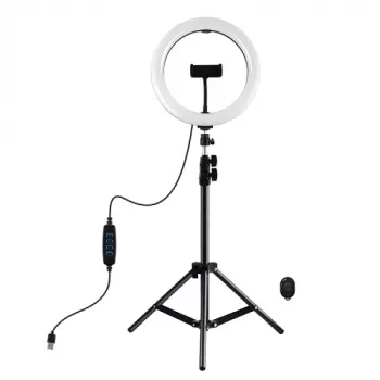 PULUZ Anel de Luz LED 26cm com Tripé até 1,1 m e Suporte para Telemóvel, Alimentado por USB