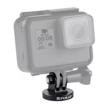 Adaptador de suporte para action camera PULUZ PU145B em liga de alumínio CNC com rosca de tripé de 1/4 polegada, preto