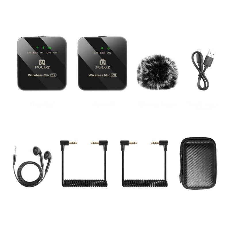 Microfone de lapela sem fios PULUZ PU3153B 1 TX + 1 RX, 2,4 GHz, USB-C, condensador omnidirecional, supressão de ruído, Plug-and-Play para Android e PC