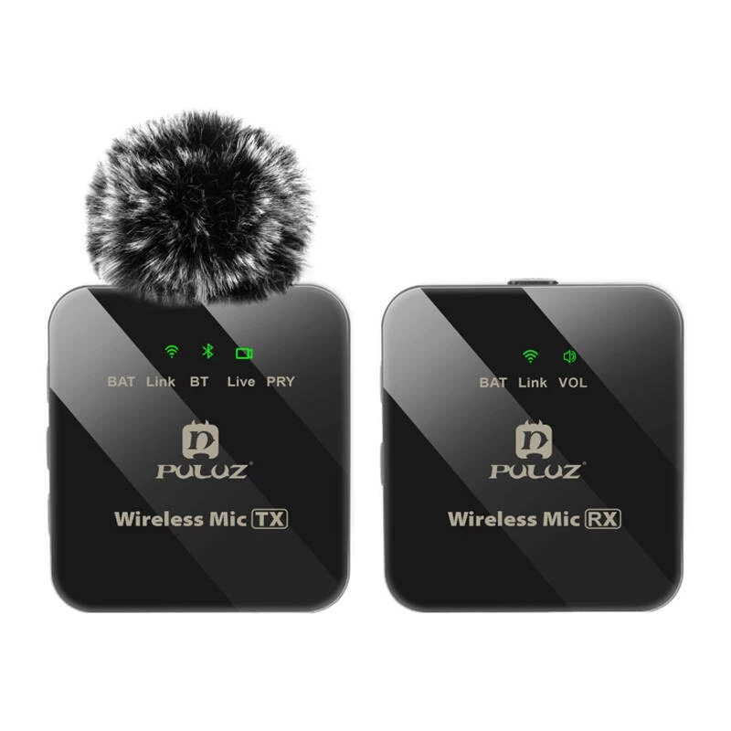 Microfone de lapela sem fios PULUZ PU3153B 1 TX + 1 RX, 2,4 GHz, USB-C, condensador omnidirecional, supressão de ruído, Plug-and-Play para Android e PC