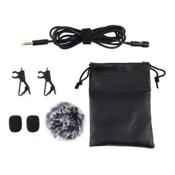 PULUZ PU424 Microfone lavalier 1,5 m 3,5 mm TRRS microfone de condensador omnidirecional de fixação para smartphones, câmaras DSLR, portáteis - preto