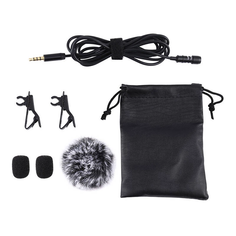 PULUZ PU424 Microfone lavalier 1,5 m 3,5 mm TRRS microfone de condensador omnidirecional de fixação para smartphones, câmaras DSLR, portáteis - preto